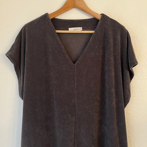 Barefoot Dreams CozyTerry Caftan S Oversized Coverup Beach Pool Midi Resort Gray - Picture 3 of 12